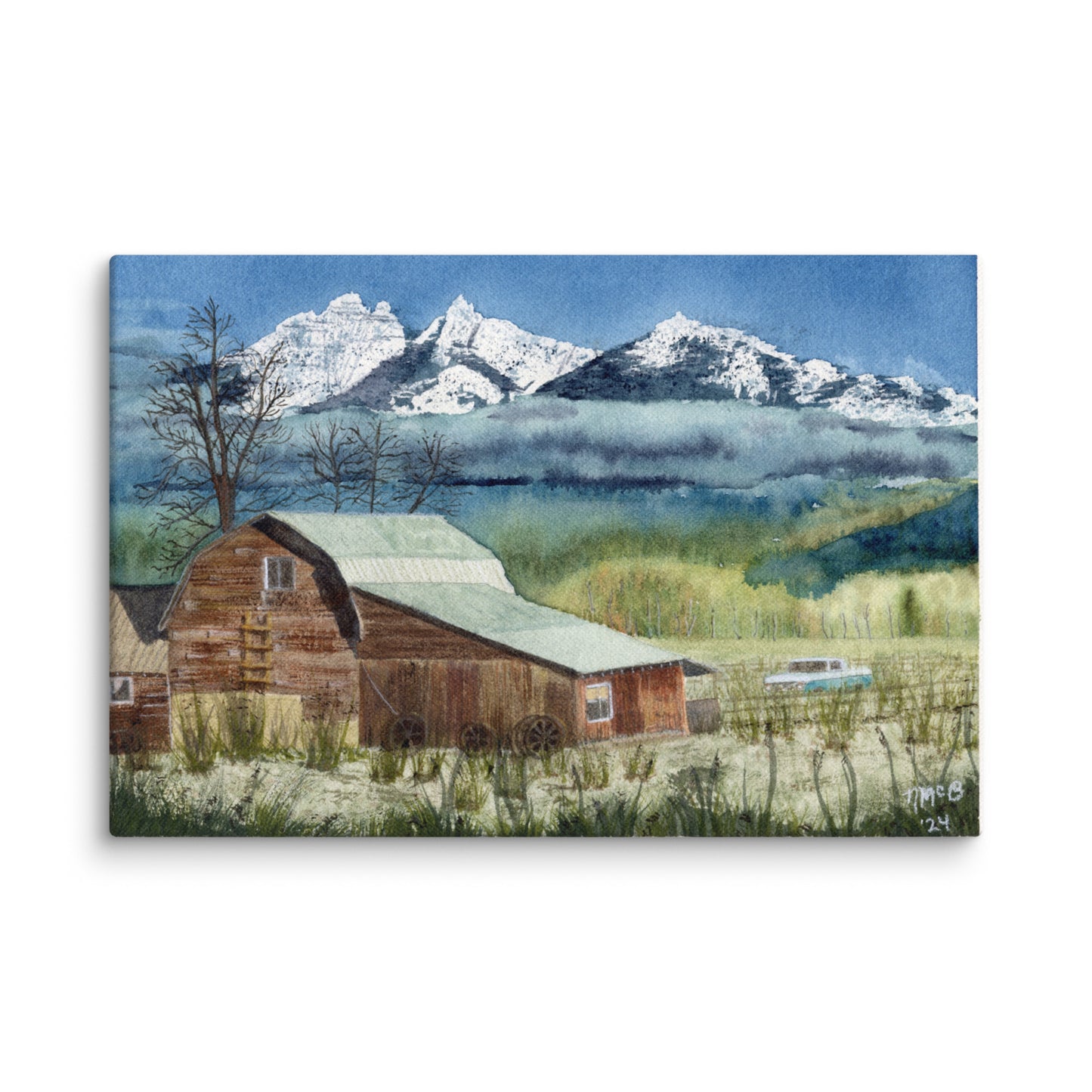 Mission Mountains Montana Watercolor Print Canvas